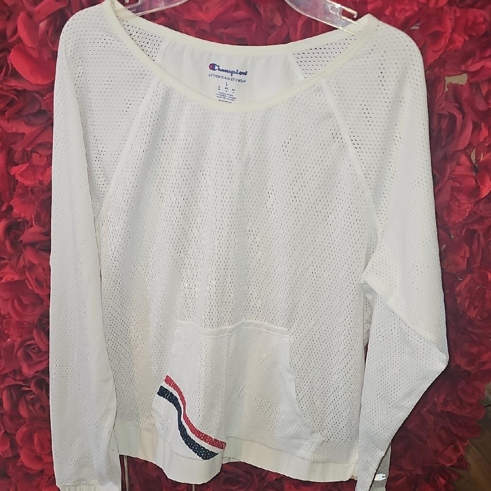 Champion Women's White Netted Hoodie Relaxed Fit Size Small